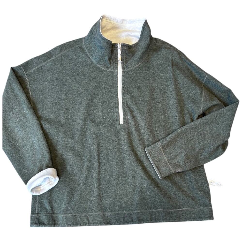 EUC Tommy Bahama Sun Fade Flipside Reversible Half Zip Sweatshirt Green Cream L